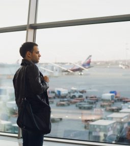 Silhouette of man waiting for the flight